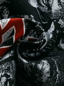 ROMWE MEN Street Life Men's Printed Woven Shorts, Suitable For Daily Wear, Spring/Summer - Black - View 5