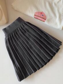 DAZY Vestido de punto plisado de color liso, de estilo minimalista, para niñas (talla pequeña), para uso casual diario