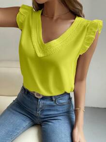 Breezaya Women's Solid Color V-Neck Sleeveless Simple Casual Top, Everyday Wear - Mustard Yellow - View 3