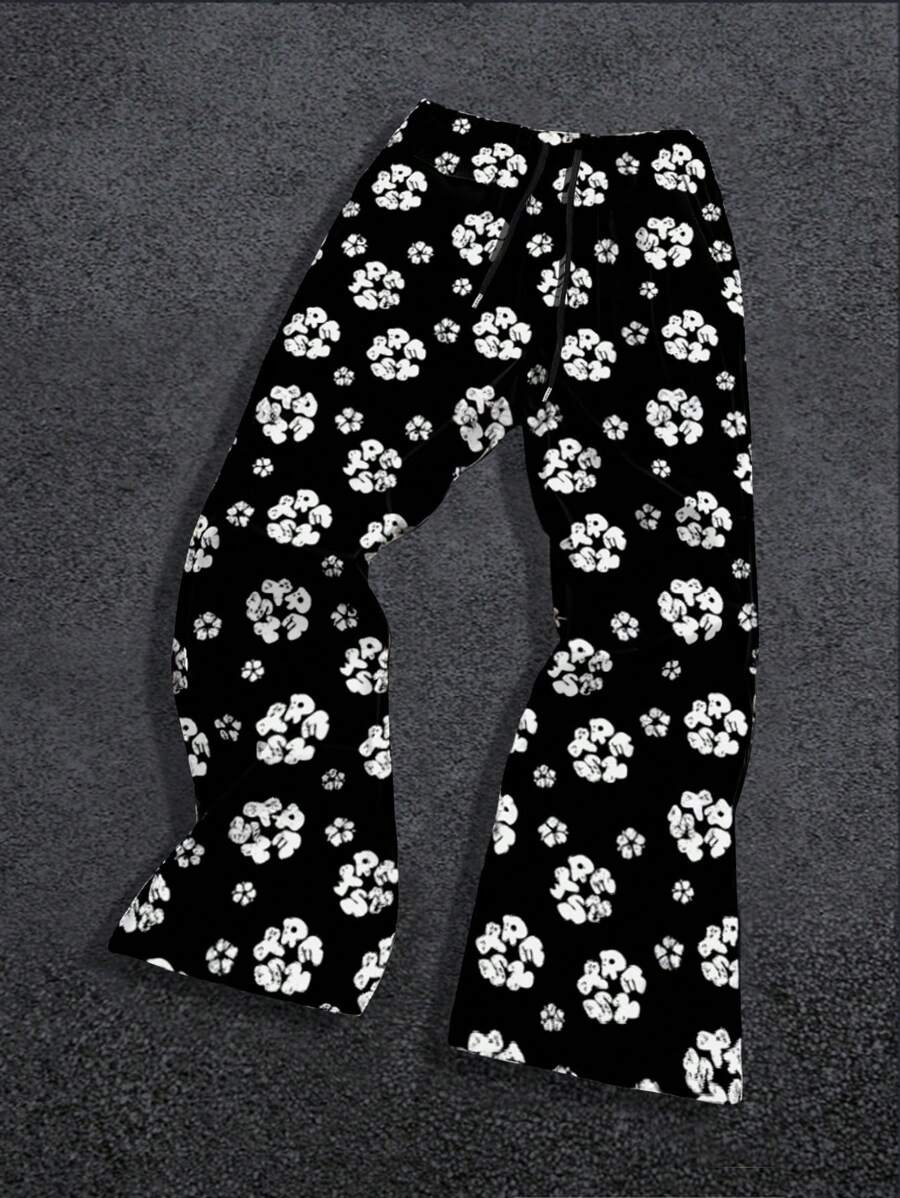 AXEPEAK Men's Digital Print Loose Fit Flared Leg Sweatpants - Black - View 1