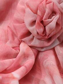 DAZY Women's Plant Allover Print Patchwork Pleated Midi Dress With Ditsy Floral Overlay Sundress Vacation Outfits Women - Pink - View 9