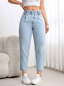 SHEIN Tall 女式休闲水洗锥形七分牛仔裤 - 淺色水洗藍 - 查看 3