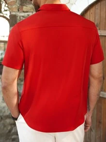 Manfinity Homme Áo sơ mi nam tay ngắn cài nút phía trước cỡ lớn, mặc hàng ngày - Đỏ - Xem 2