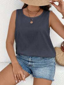 EMERY ROSE Plus Size Casual Solid Color Versatile Camisole - Grey - View 6
