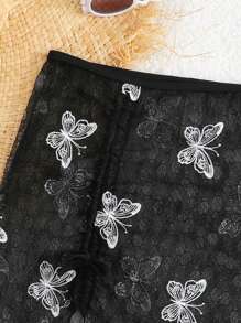 Teen Girl Minimalist Butterfly Pattern Lightweight Cover Up, Casual Vacation - Black - View 4