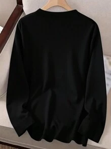 SHEIN LUNE Camiseta casual de manga larga con cuello redondo y estampado de mariposa para mujer de talla grande