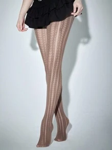 ROMWE Goth 1 par de medias vintage con patrón oscuro de corazón para todas las estaciones, de color marrón, para mujer