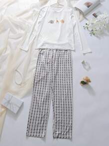 2 Pieces Set Milk Silk Printed Long Sleeve Top And Long Pants, Comfortable Pajamas For Teen Boys - Multicolor - View 4