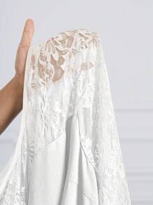 SHEIN Lady Đầm công sở Đầm đi nhà thờ Đầm công sở nữ Đầm midi xếp tầng xẻ tà tay khoét sâu màu xanh lam Đầm giáo viên Đầm giáo viên Đầm mùa thu Đầm ren Đầm bốn mùa thanh lịch cho phụ nữ Đầm ren mùa thu - trắng - Xem 6