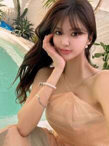 DAZY Women Solid Color Spaghetti Strap Split Hem Printed Casual Dress Sundress - Coral Orange - View 4