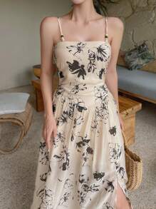 DAZY فستان صيفي مُطبع بالأزهار، ذو جوانب مفرّغة على الخصر للنساء