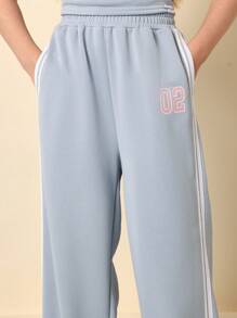 SUMWON Dance Squad Two-Piece Set Varsity Style Crop Top Wide Leg Pants Athleisure Workout Training Performance Practice Wear Youth Teen - Blue - View 6