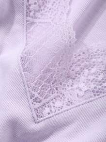 DAZY Solid Color Lace Patchwork Cinched Waist Women Casual Dress Loungewear Pajama - Purple - View 7