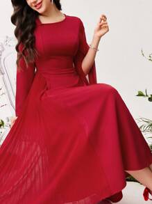 Modelyn Women's Pleated Mismatch Sleeve Dress Fall Cloth For Women - Red - View 4