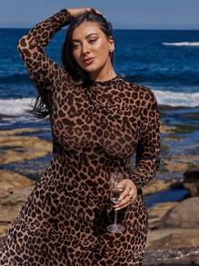SHEIN VCAY Plus Size Modieuze Luipaard Print Getailleerde Jurk