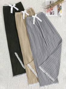 EURMUSE 3pcs Cotton Lace&Ribbon Detail Sleep Bottom Set - Multicolor - View 1