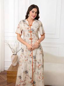 Lacomfia Váy ngắn tay ôm sát họa tiết hoa đơn giản thanh lịch dành cho nữ - Nhiều màu - Xem 2