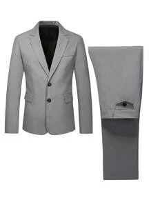 Manfinity Mode Blazer de manga larga con botones y diseño simple y pantalones de traje de negocios casuales para hombre