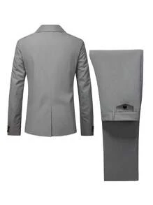 Manfinity Mode Blazer de manga larga con botones y diseño simple y pantalones de traje de negocios casuales para hombre