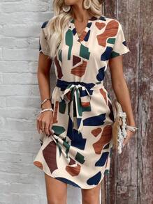 EMERY ROSE 女式 V 领短袖印花休闲短裙 - 彩色 - 查看 6