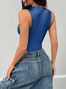 Coolane Women's Fall/Winter Y2K Leather Bodysuit - Royal Blue - View 2