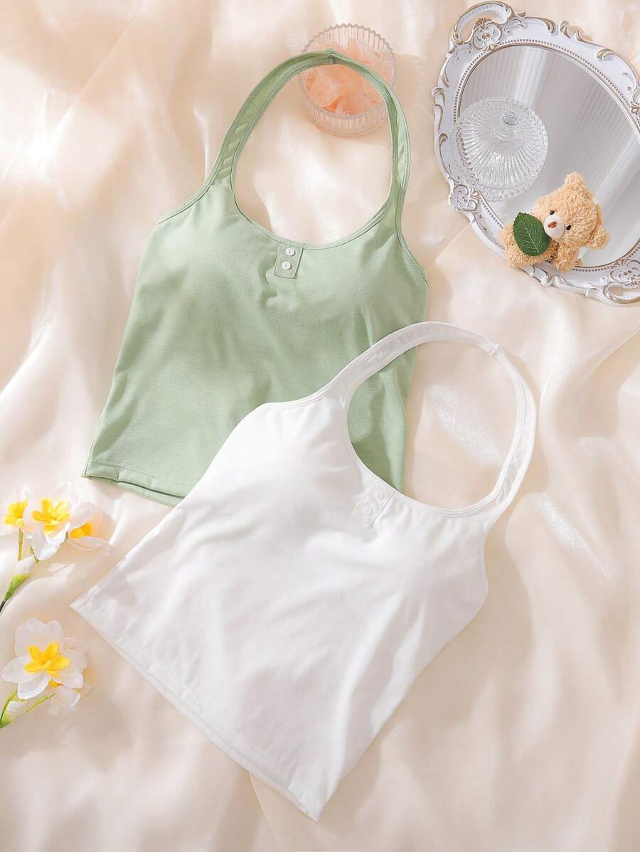 2pcs/Set Teen Girls Racerback Spring Camisole Tops With Cups - Multicolor - View 1