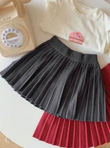 DAZY Vestido de punto plisado de color liso, de estilo minimalista, para niñas (talla pequeña), para uso casual diario