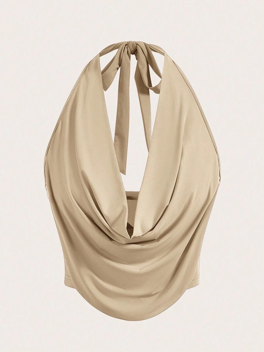 Firerie Áo ba lỗ buộc cổ hở lưng màu trơn cho nữ - Màu be - Xem 1