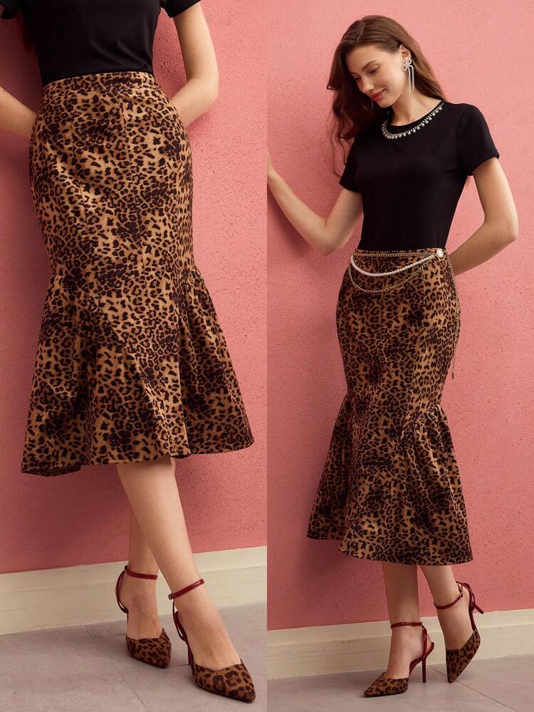 LEOPARD MERMAID HEM SKIRT