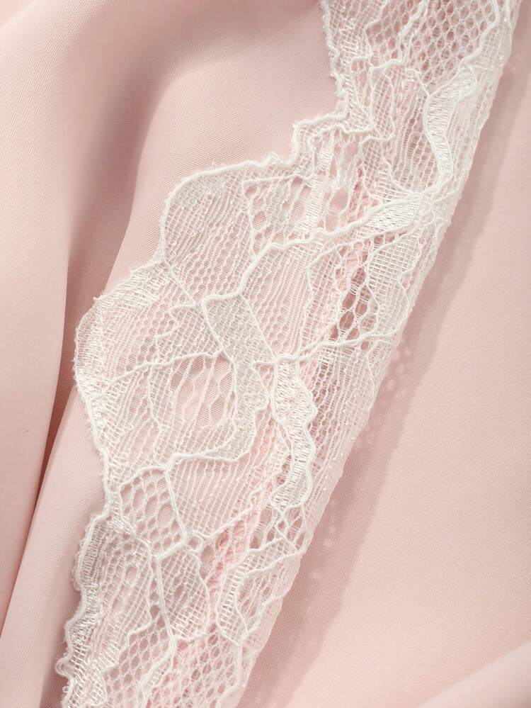 Women's Short Sleeve Lace Patchwork Ruffle Sleeve Sleepwear Robe Pajama