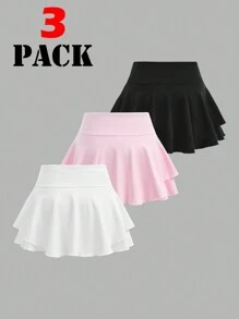 SHEIN Girlism 3pcs Tween Girls Solid Color Knit Mini Skirt + Shorts Set, Athletic Style - Multicolor - View 2