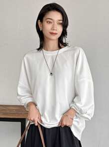 FRIFUL Women's Pleated Versatile Solid Color Batwing Sleeve Loose Blouse - Apricot - View 4