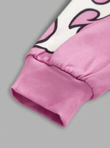 SHEIN Tween Girls Loose Sporty Casual Hooded Sweatshirt & Contrast Color Sweatpants 2pcs Set - Multicolor - View 4