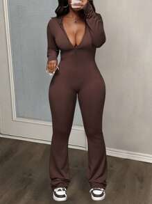 Slaydiva Conjunto de pantalón acampanado y sudadera con capucha de manga larga de ajuste ceñido, unicolor casual y versátil, para otoño/invierno