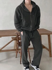 DAZY Men's Distressed Grey Hoodie And Sweatpants Set,Fall Clothes - Black - View 2