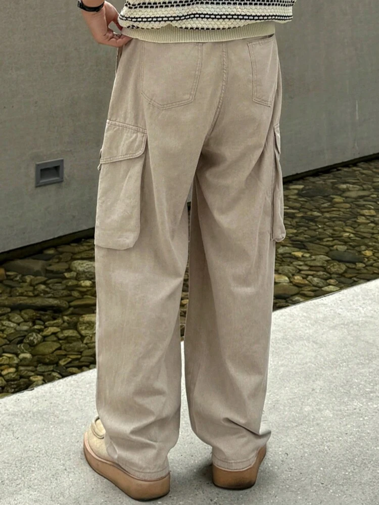 Men's Summer Solid Color Khaki Cargo Pants