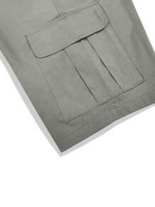 Manfinity LEGND Loose Fit Men's Flap Pocket Drawstring Waist Cargo Shorts - Light Grey - View 7