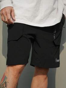 DAZY Men's Letter Print Athletic Shorts With Lining - Black - View 6