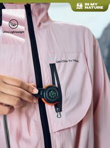 In My Nature Jaqueta Esportiva Feminina de Manga Longa com Zíper na Frente e Impressão de Letra, para Uso Externo - Rosa chiclete - Visão 8