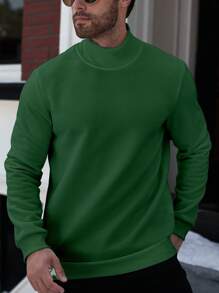 Manfinity Homme Plus Size Men Solid Color Zipper Long Sleeve Casual Pullover Sweatshirt - Green - View 1