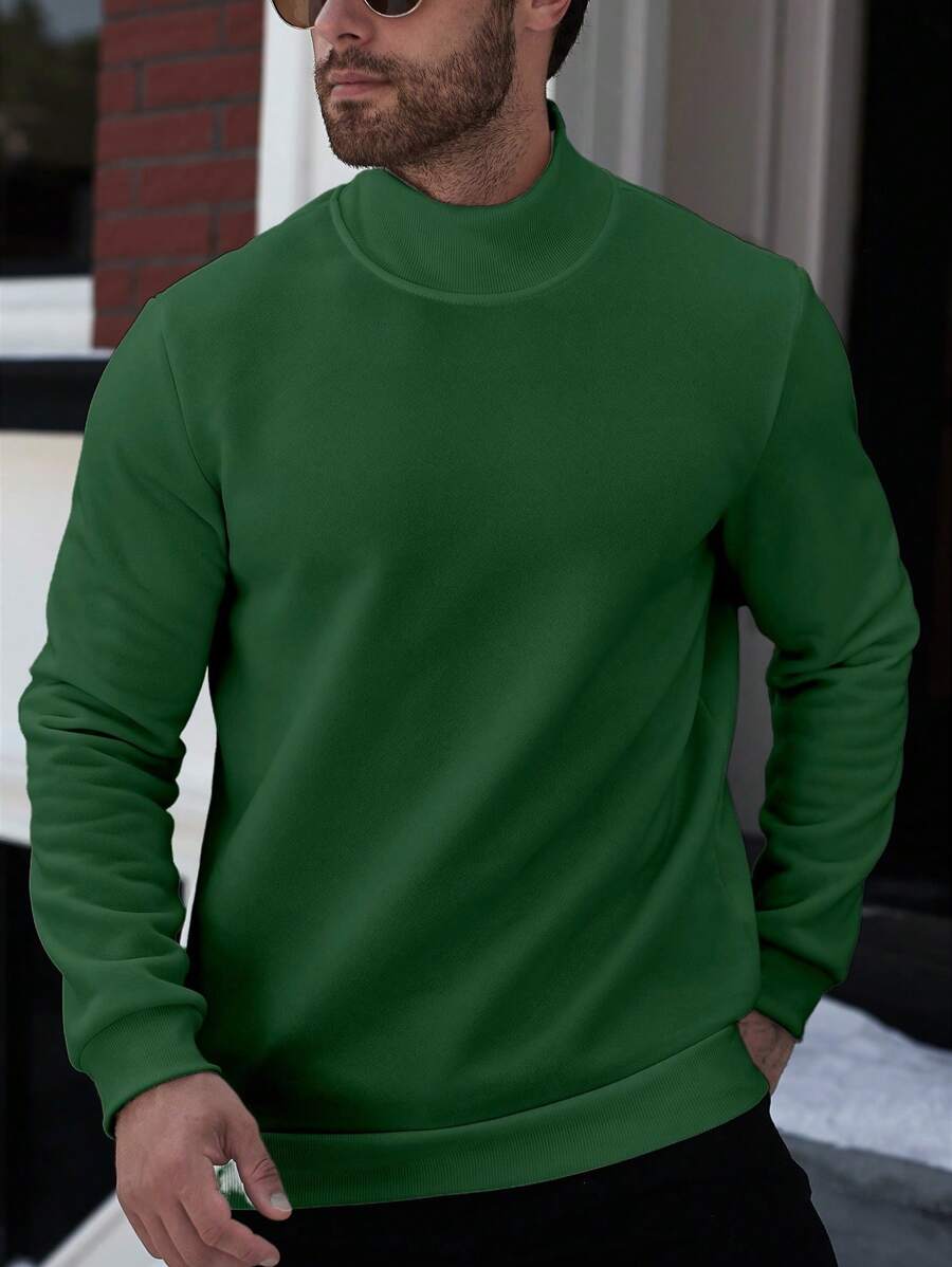 Manfinity Homme Plus Size Men Solid Color Zipper Long Sleeve Casual Pullover Sweatshirt - Green - View 1