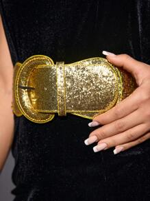 SHEIN SXY 1 件女士金属亮片装饰金色腰带，适合派对、节日 - 金色 - 查看 4