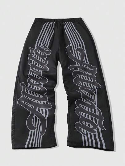 Men's Slogan Print Casual Pants, Suitable For Spring/Summer