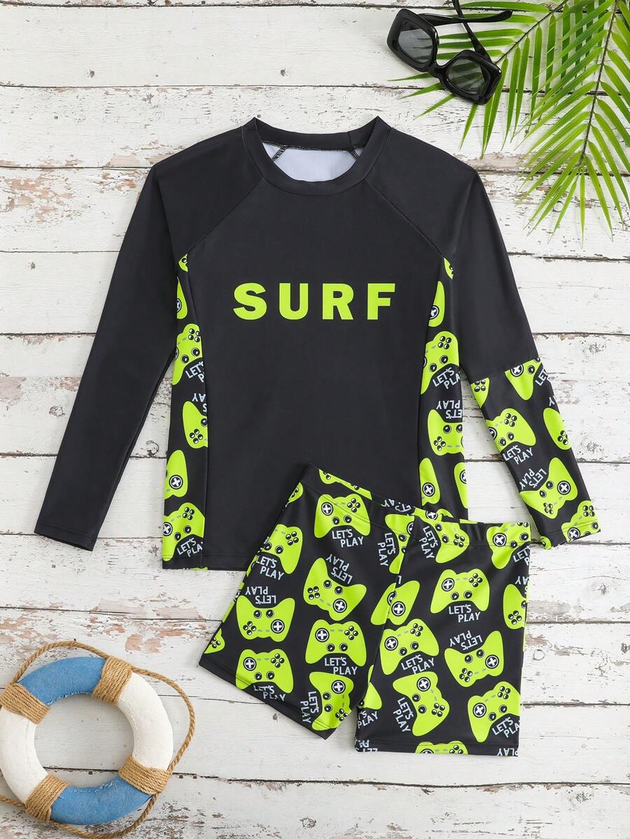 SHEIN 青少年男孩泳衣、泳裤和上衣套装 - 彩色 - 查看 1