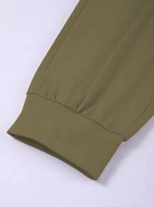 Manfinity Homme 2pcs/Set Men's Casual Letter Print Short Sleeve T-Shirt And Drawstring Pants, Summer Outfit - Army Green - View 5