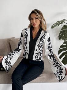Calvaya Top décontracté pour femmes à col V et manches longues, de couleur unie avec patchwork