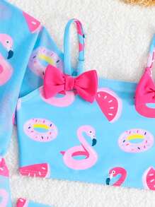 Young Girl Casual Minimalist Swimwear Set - Camisole Top, Underwear And Cover-Up Summer Holiday - Multicolor - View 6