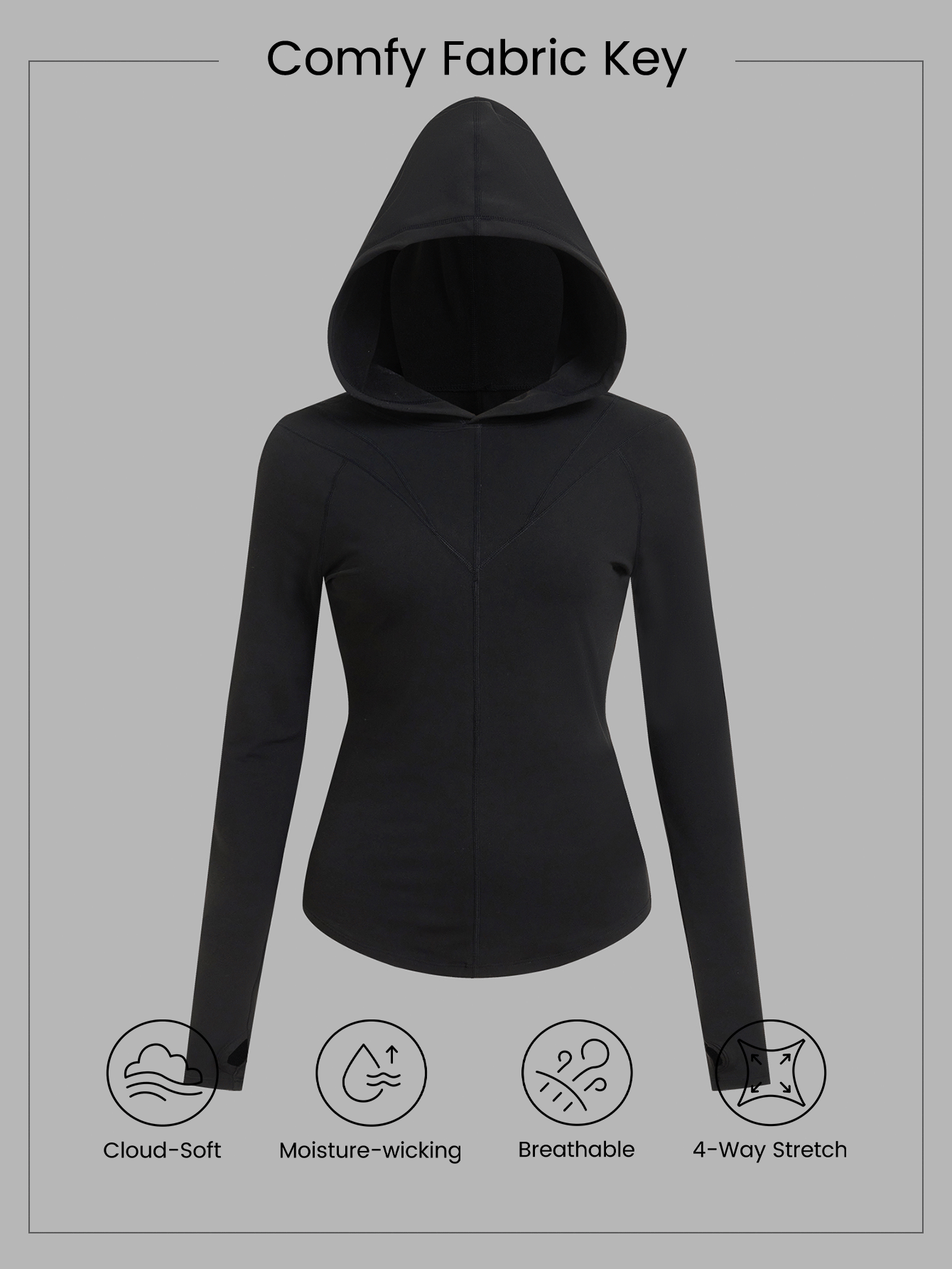 SHEIN Sports Women's Solid Color Zip-Up Hooded Outdoor Long Sleeve Sweatshirt - Black - View 3