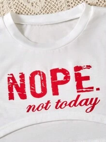 Tween Girl "NOPE" Print White Cropped T-Shirt & Red Slip Dress 2 Pieces Set - Multicolor - View 4