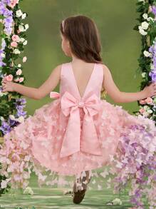 SHEIN 年轻女孩编织花卉网眼紧身休闲连衣裙